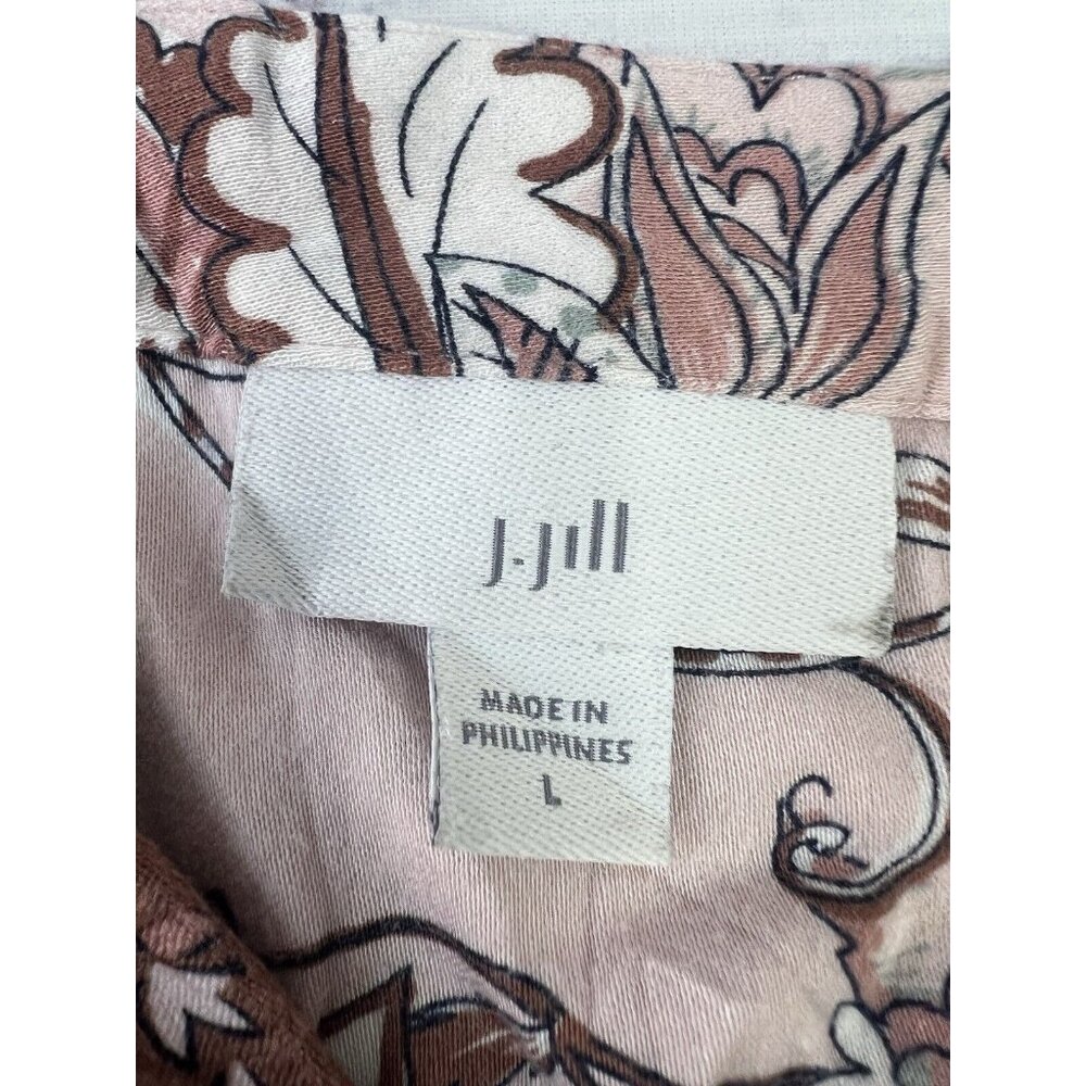 J Jill Women's L Tunic Blouse Long Sleeve Lace Floral Split V-Neck Pink/Brown - Picture 10 of 11